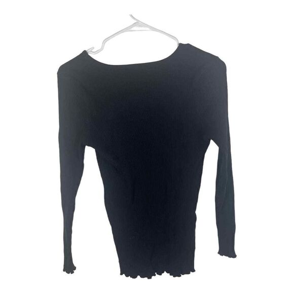 Eloquii Black Ribbed Lettuce Hem Long Sleeve Shirt Very Stretchy Size 14/16 - Picture 2 of 7